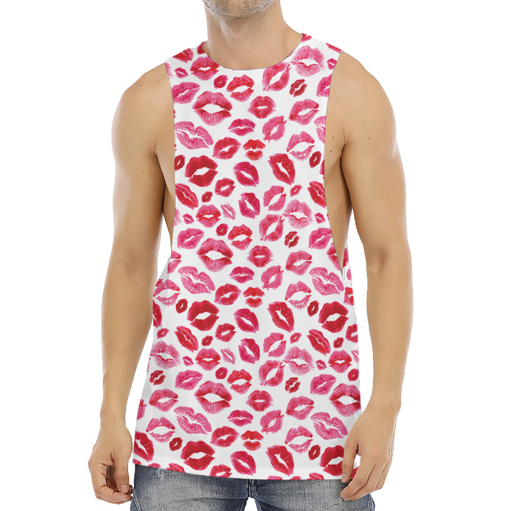 Red And Pink Lips Pattern Print Men's Muscle Tank Top