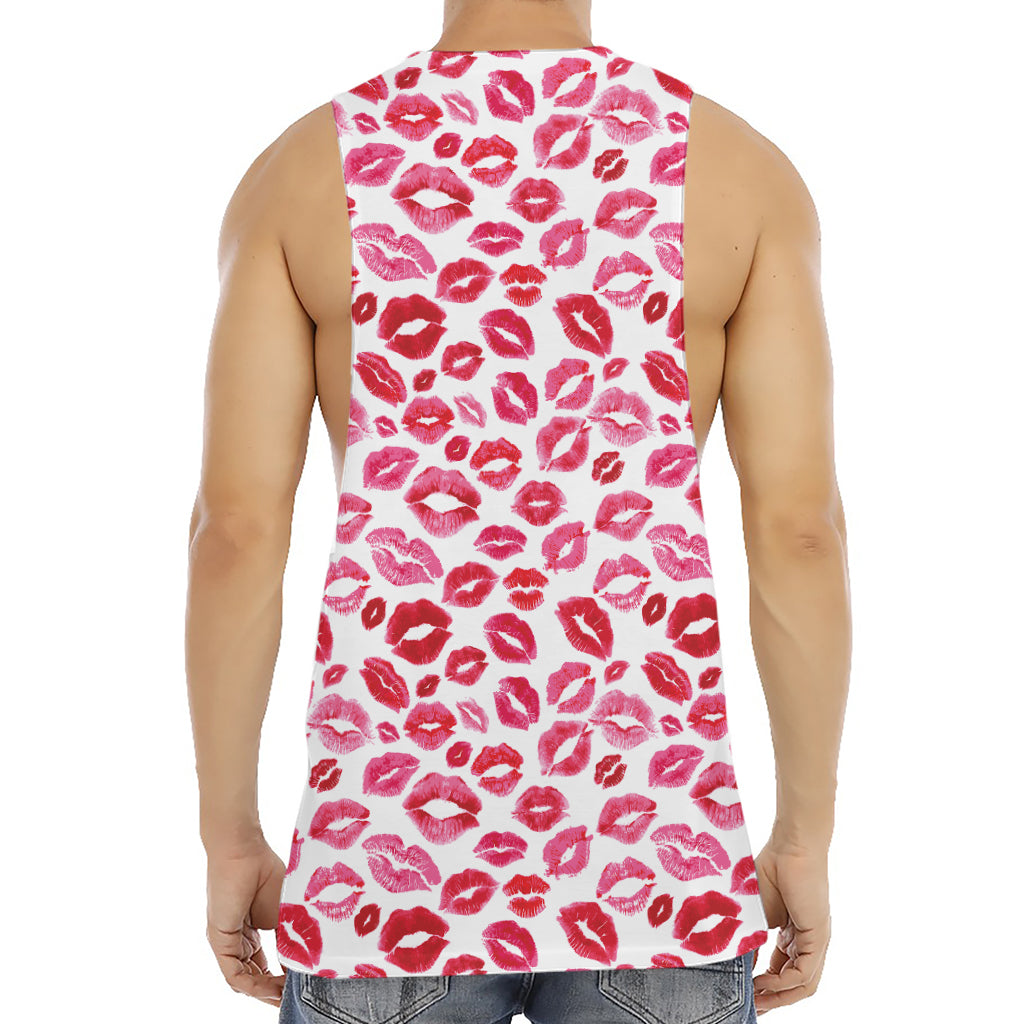 Red And Pink Lips Pattern Print Men's Muscle Tank Top