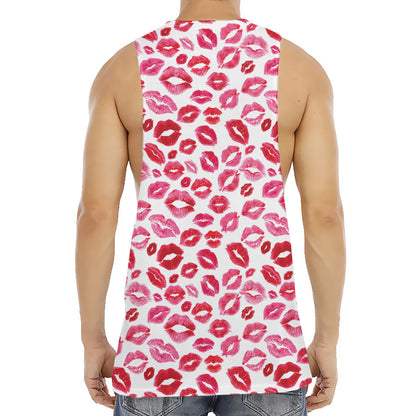Red And Pink Lips Pattern Print Men's Muscle Tank Top