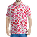 Red And Pink Lips Pattern Print Men's Polo Shirt