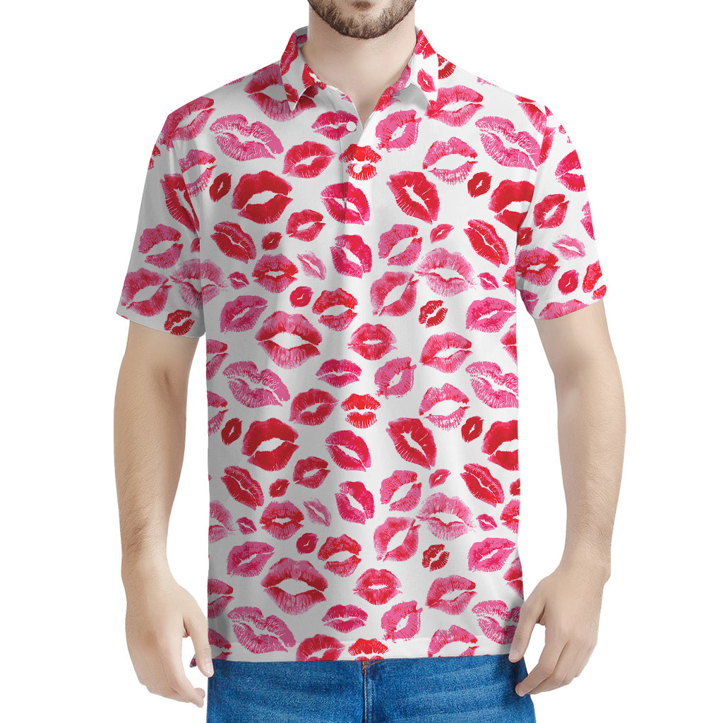 Red And Pink Lips Pattern Print Men's Polo Shirt
