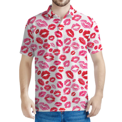 Red And Pink Lips Pattern Print Men's Polo Shirt