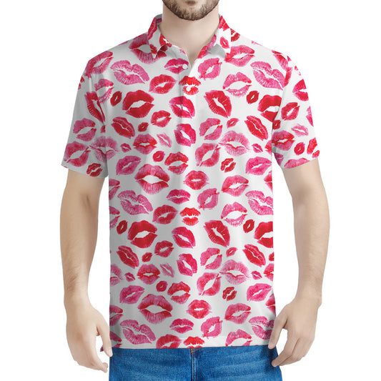 Red And Pink Lips Pattern Print Men's Polo Shirt