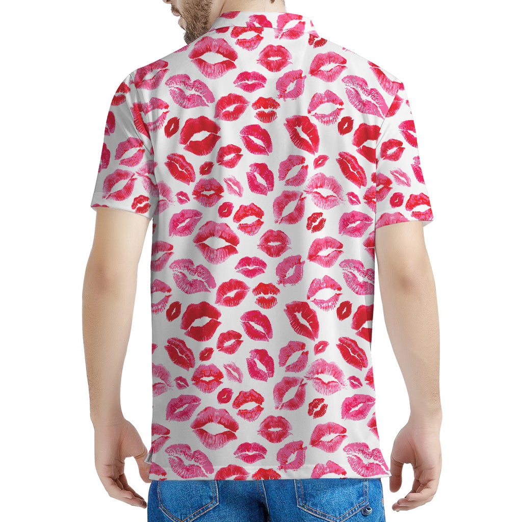 Red And Pink Lips Pattern Print Men's Polo Shirt