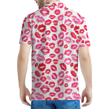 Red And Pink Lips Pattern Print Men's Polo Shirt