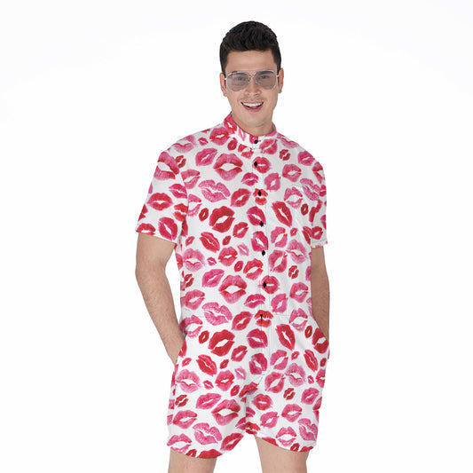 Red And Pink Lips Pattern Print Men's Rompers