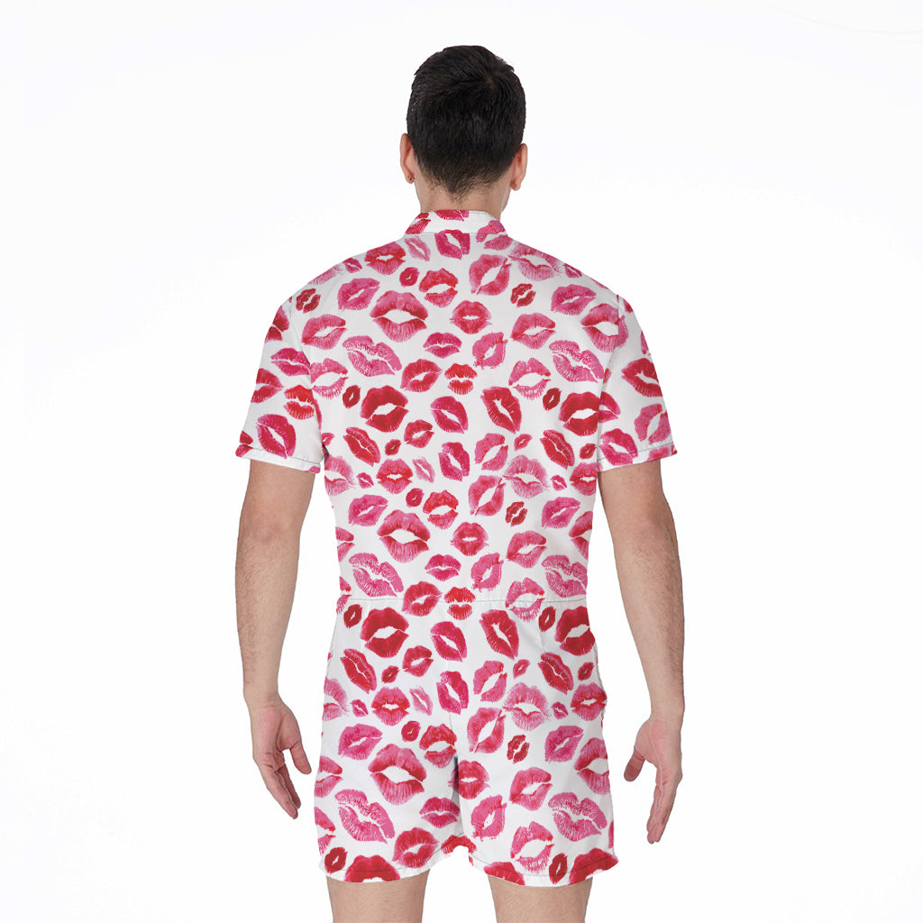 Red And Pink Lips Pattern Print Men's Rompers