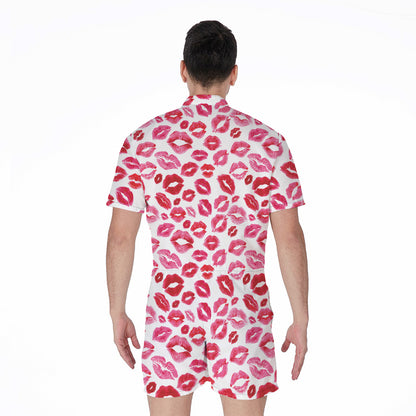 Red And Pink Lips Pattern Print Men's Rompers