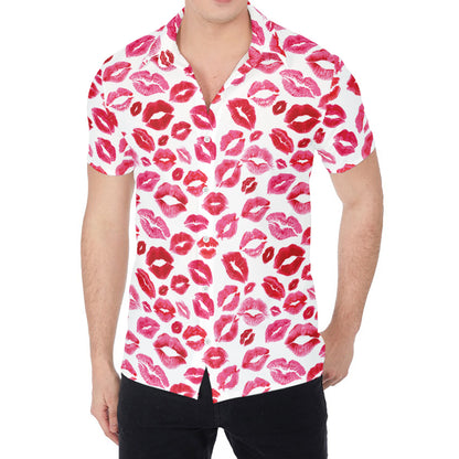 Red And Pink Lips Pattern Print Men's Shirt