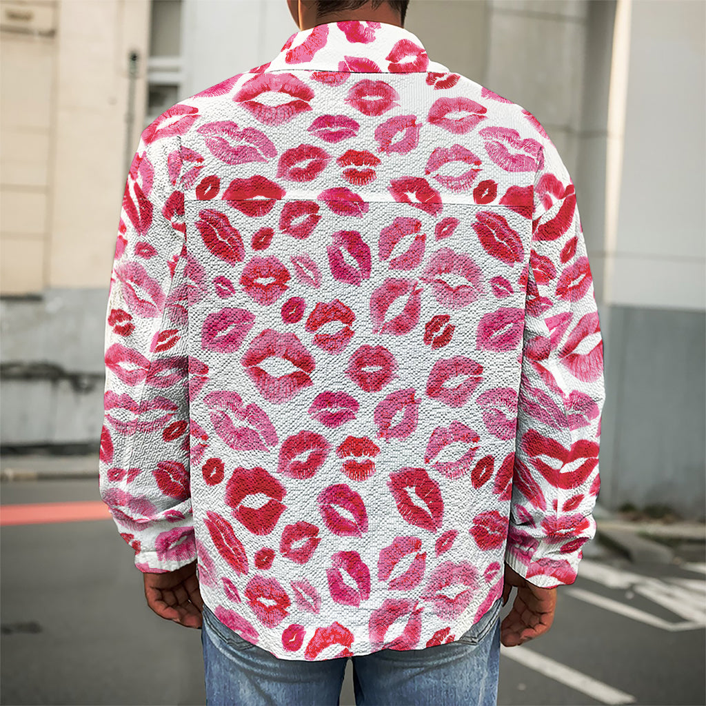 Red And Pink Lips Pattern Print Men's Shirt Jacket