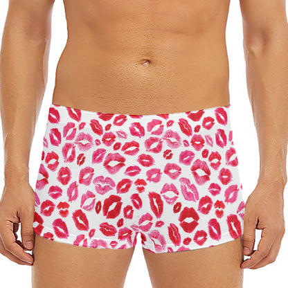 Red And Pink Lips Pattern Print Men's Short Boxer Briefs