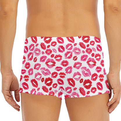 Red And Pink Lips Pattern Print Men's Short Boxer Briefs
