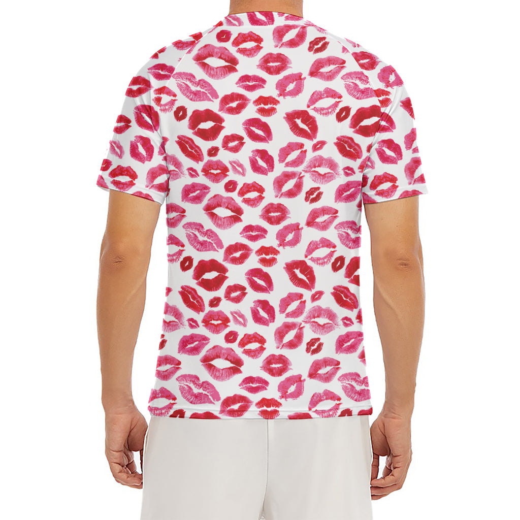 Red And Pink Lips Pattern Print Men's Short Sleeve Rash Guard