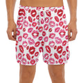 Red And Pink Lips Pattern Print Men's Split Running Shorts