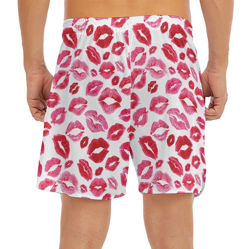 Red And Pink Lips Pattern Print Men's Split Running Shorts
