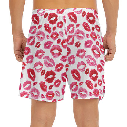 Red And Pink Lips Pattern Print Men's Split Running Shorts