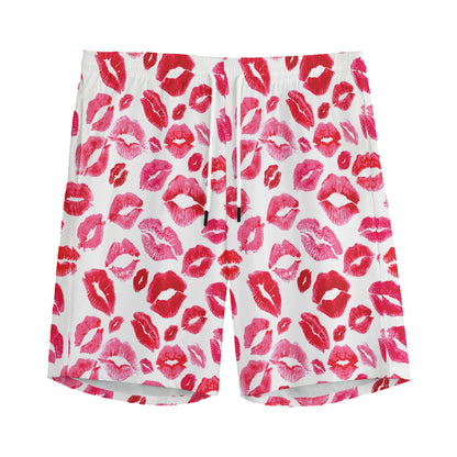 Red And Pink Lips Pattern Print Men's Sports Shorts