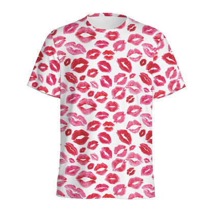 Red And Pink Lips Pattern Print Men's Sports T-Shirt