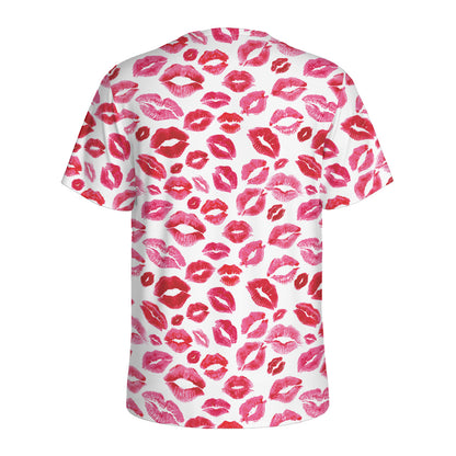 Red And Pink Lips Pattern Print Men's Sports T-Shirt