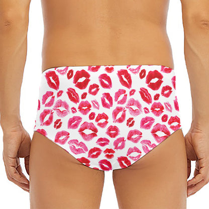 Red And Pink Lips Pattern Print Men's Triangle Swim Briefs