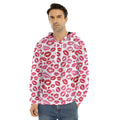 Red And Pink Lips Pattern Print Men's Velvet Pullover Hoodie