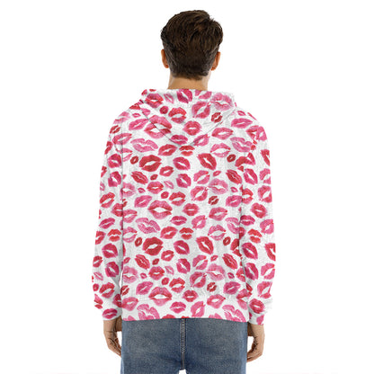 Red And Pink Lips Pattern Print Men's Velvet Pullover Hoodie