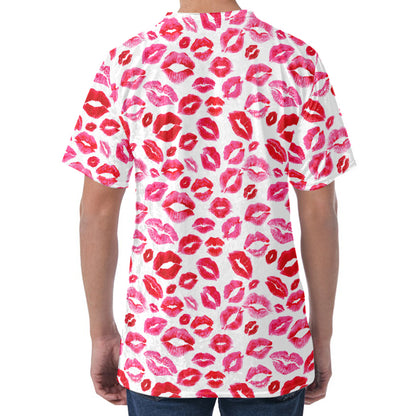 Red And Pink Lips Pattern Print Men's Velvet T-Shirt