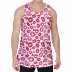 Red And Pink Lips Pattern Print Men's Velvet Tank Top