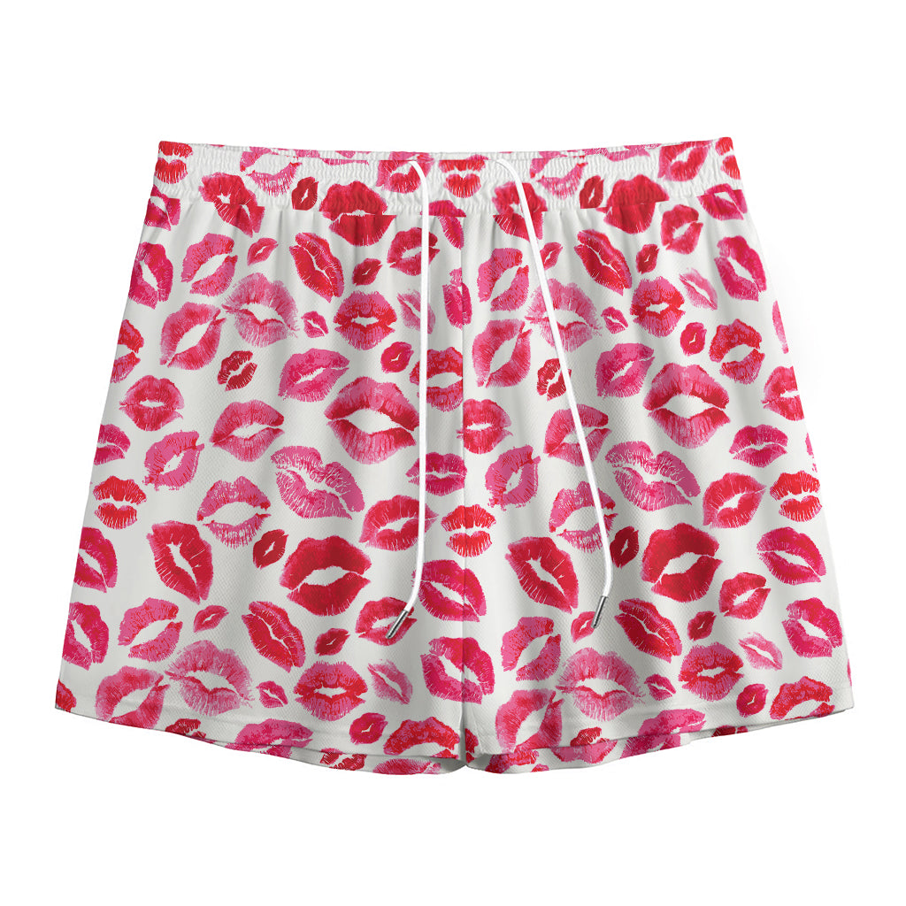 Red And Pink Lips Pattern Print Mesh Shorts