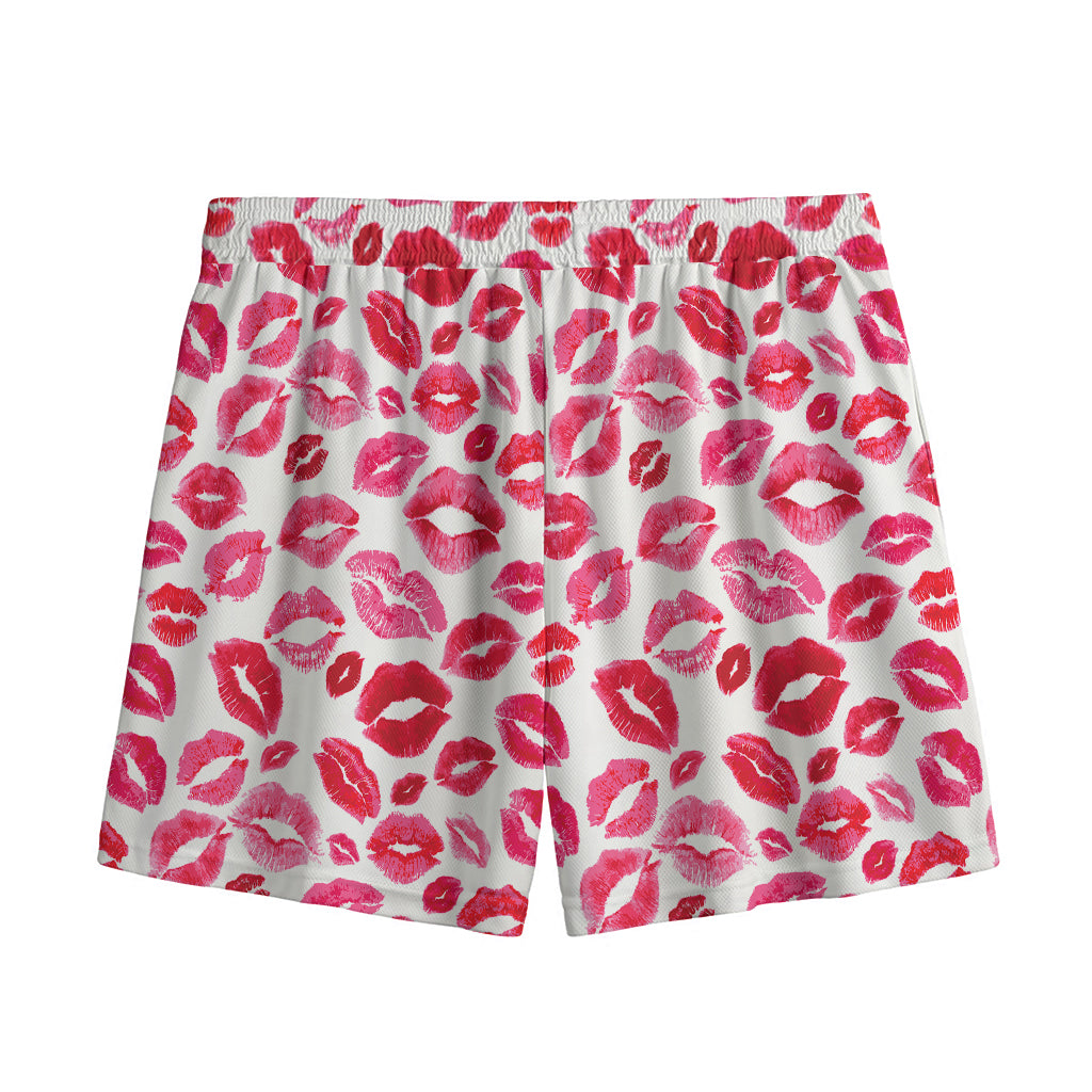 Red And Pink Lips Pattern Print Mesh Shorts