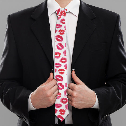 Red And Pink Lips Pattern Print Necktie