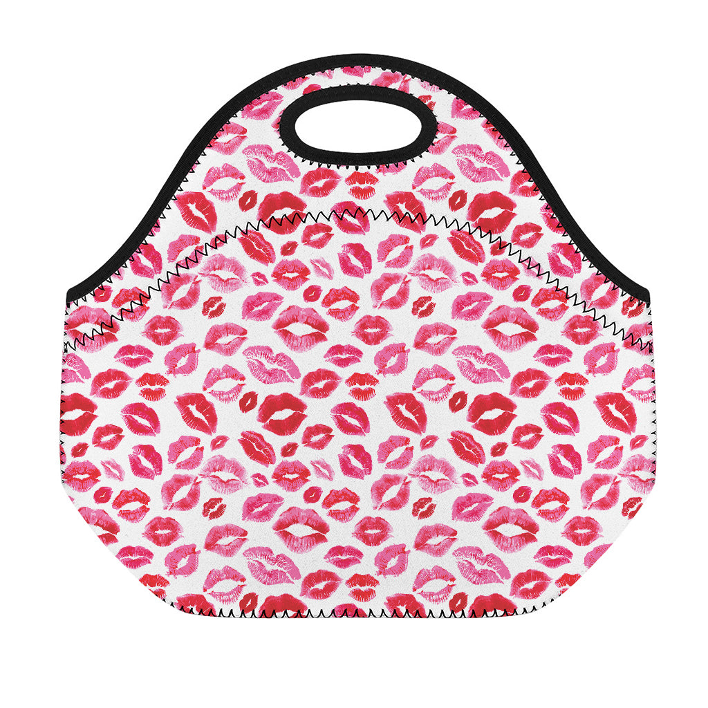 Red And Pink Lips Pattern Print Neoprene Lunch Bag