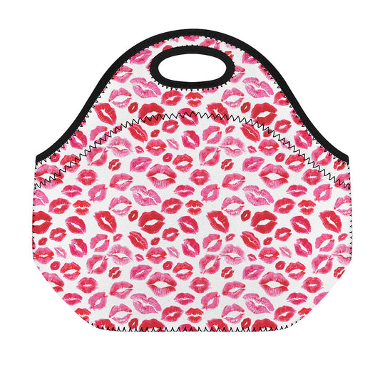 Red And Pink Lips Pattern Print Neoprene Lunch Bag