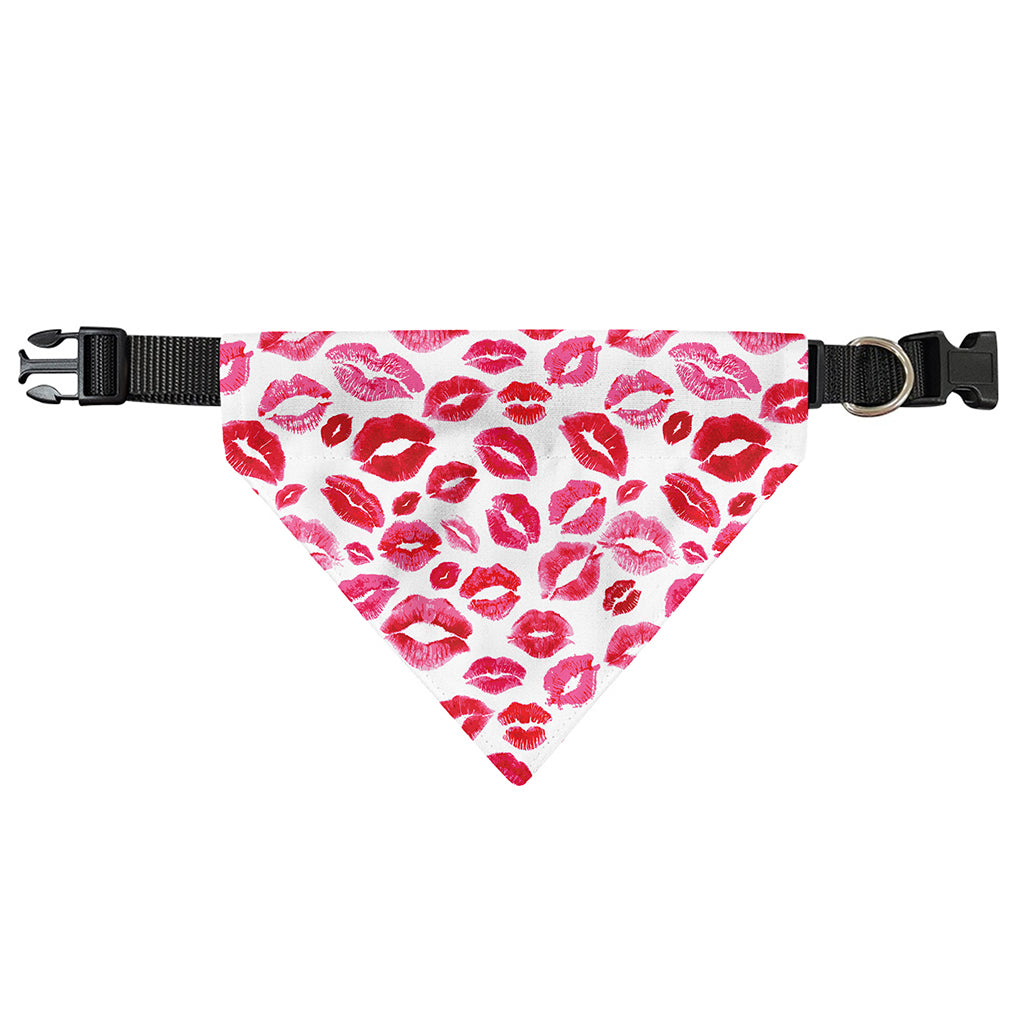 Red And Pink Lips Pattern Print Over The Collar Dog Bandana