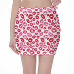 Red And Pink Lips Pattern Print Pencil Mini Skirt