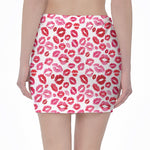 Red And Pink Lips Pattern Print Pencil Mini Skirt