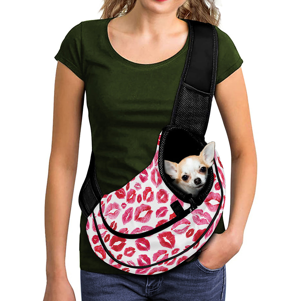 Red And Pink Lips Pattern Print Pet Sling Carrier