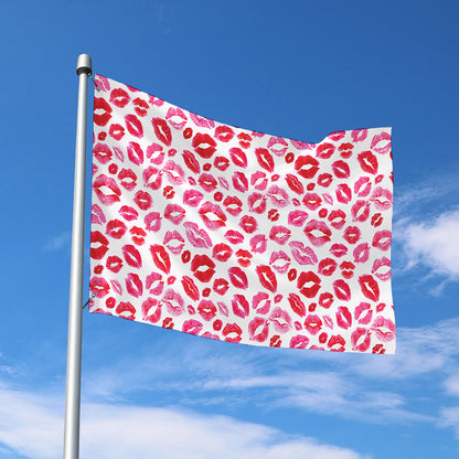 Red And Pink Lips Pattern Print Polyester Flag