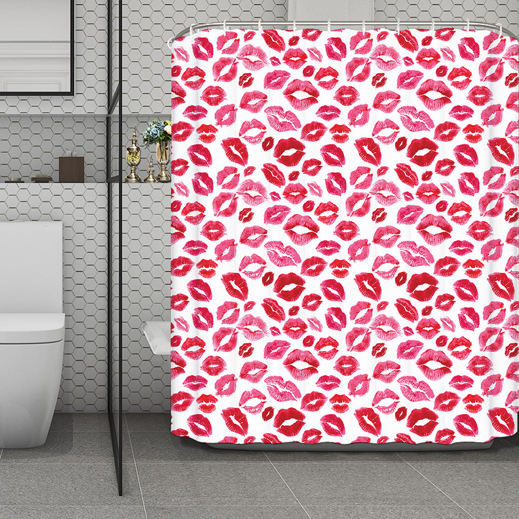Red And Pink Lips Pattern Print Polyester Shower Curtain