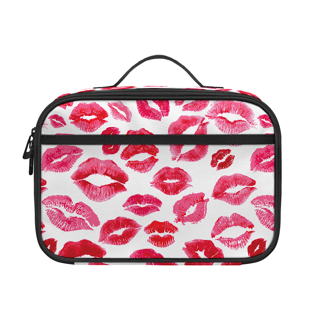 Red And Pink Lips Pattern Print Portable Lunch Bag