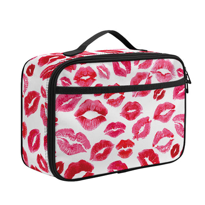 Red And Pink Lips Pattern Print Portable Lunch Bag