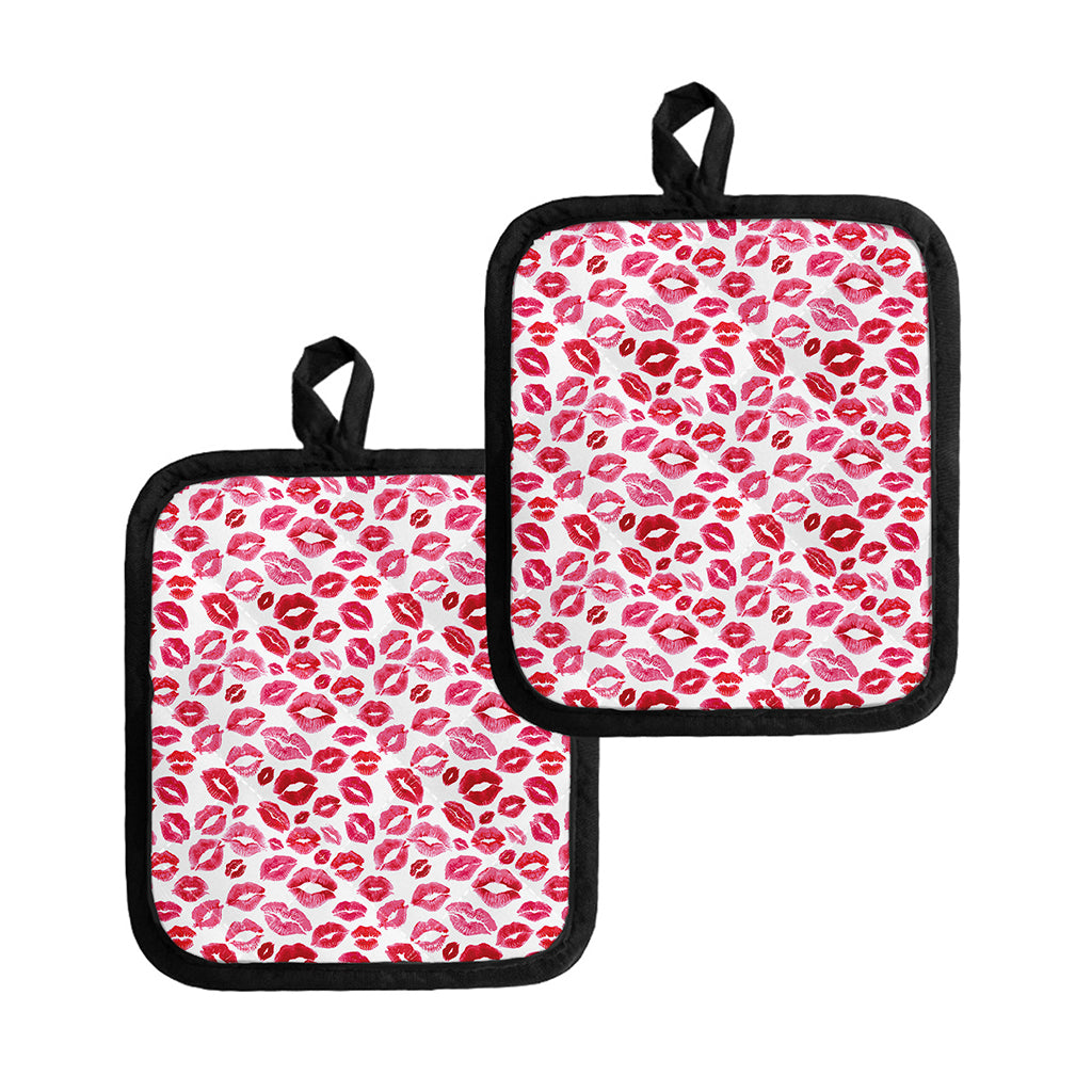 Red And Pink Lips Pattern Print Pot Holders