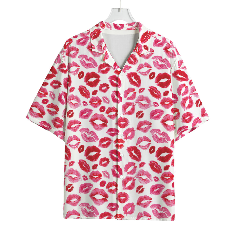 Red And Pink Lips Pattern Print Rayon Hawaiian Shirt