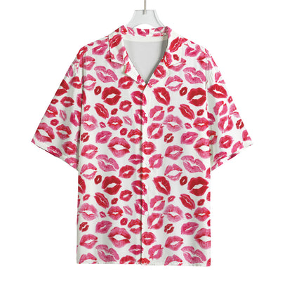 Red And Pink Lips Pattern Print Rayon Hawaiian Shirt