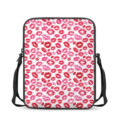 Red And Pink Lips Pattern Print Rectangular Crossbody Bag