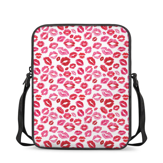 Red And Pink Lips Pattern Print Rectangular Crossbody Bag