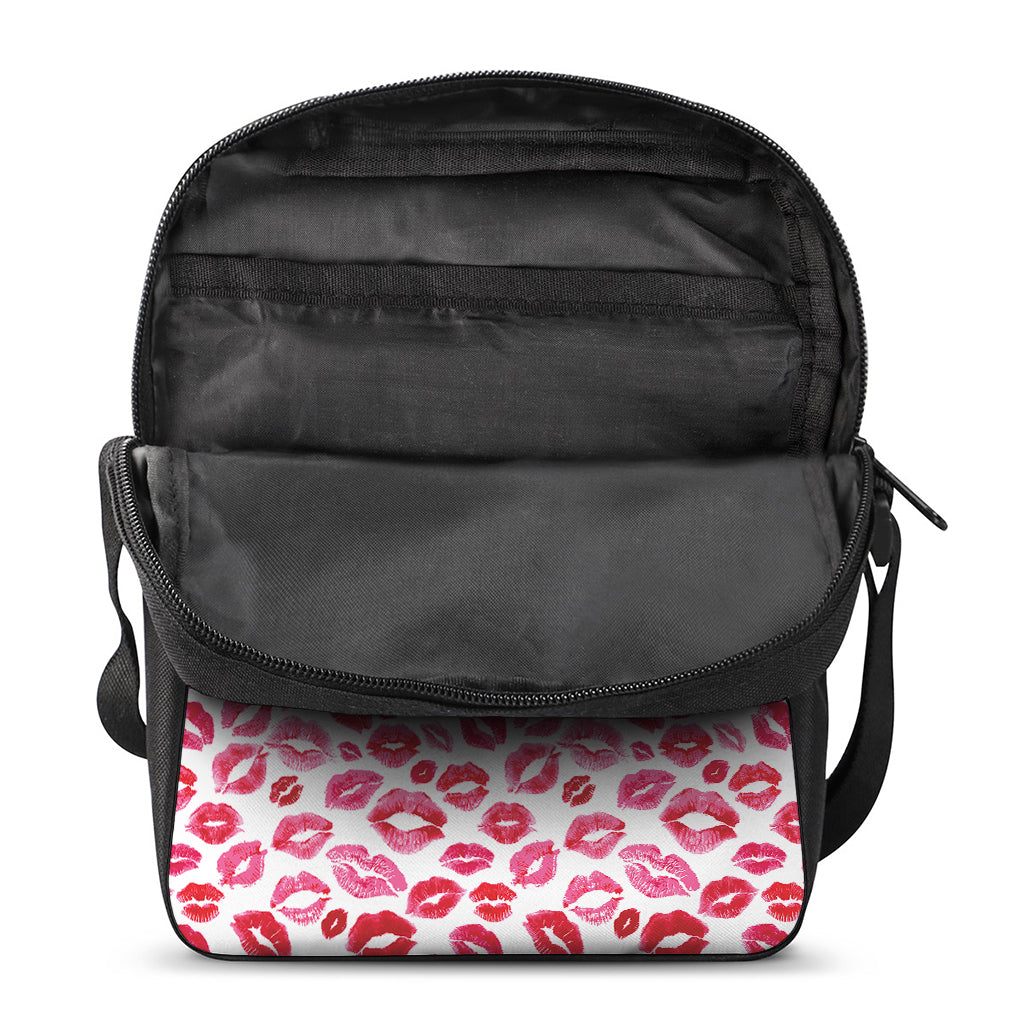 Red And Pink Lips Pattern Print Rectangular Crossbody Bag