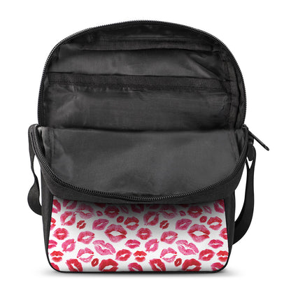 Red And Pink Lips Pattern Print Rectangular Crossbody Bag