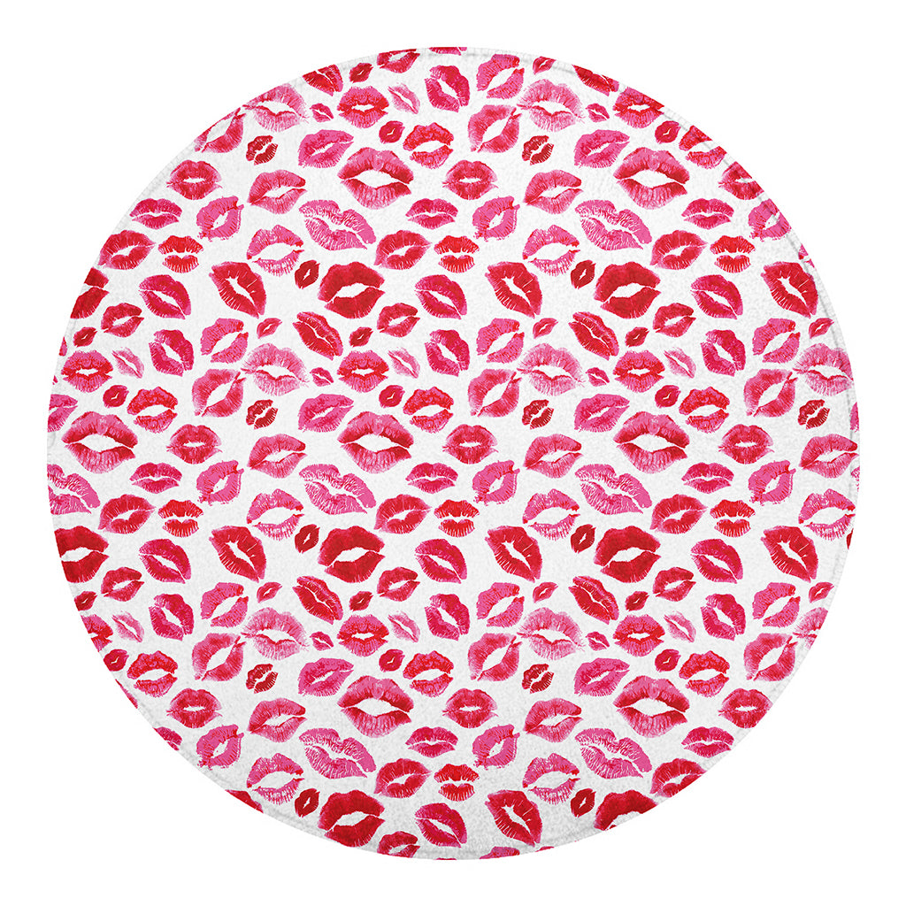 Red And Pink Lips Pattern Print Round Blanket