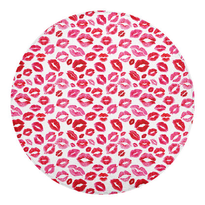 Red And Pink Lips Pattern Print Round Blanket